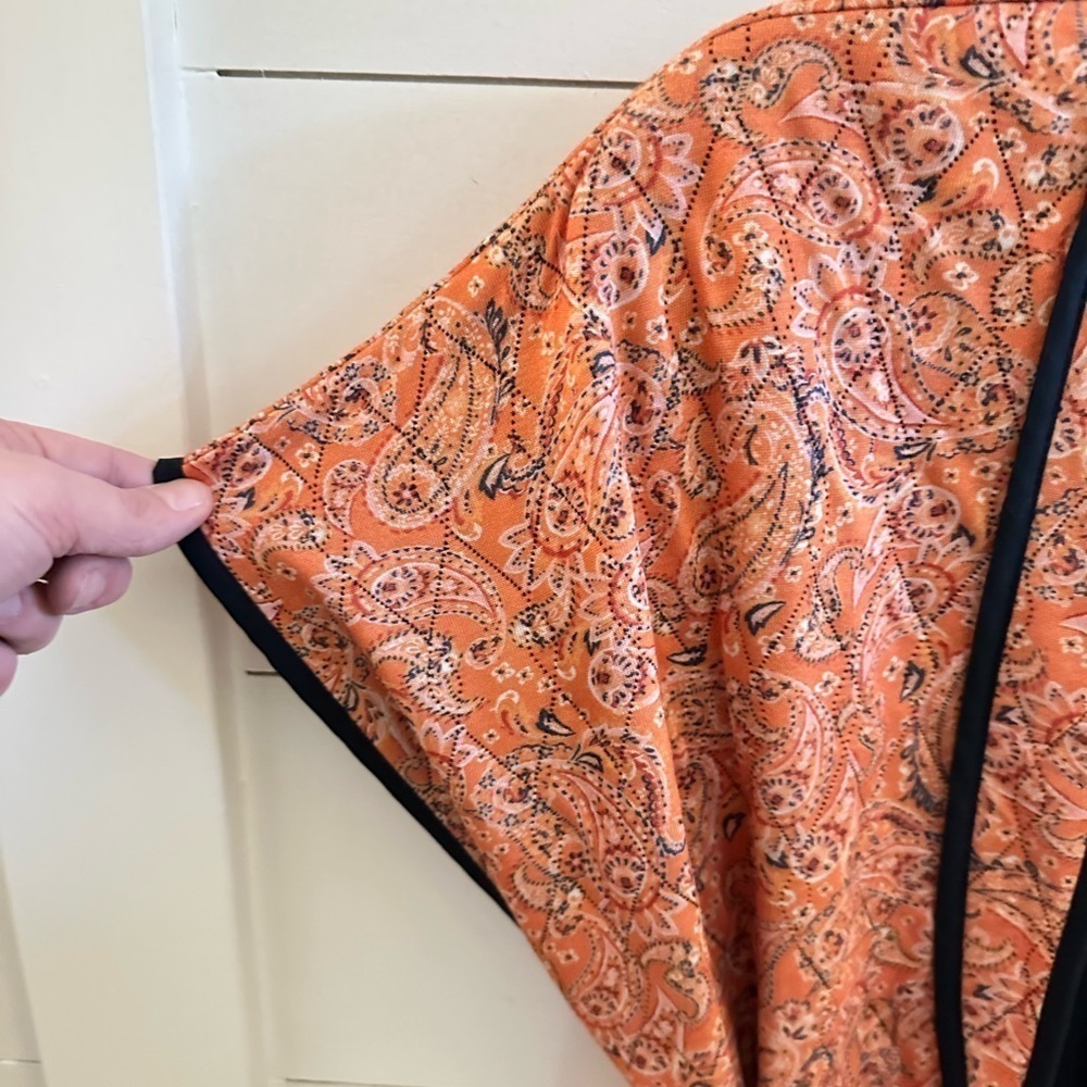 J JILL Ruana quilted kimono orange paisley belted coastal grandma vest NWOT S-L - Picture 5 of 11